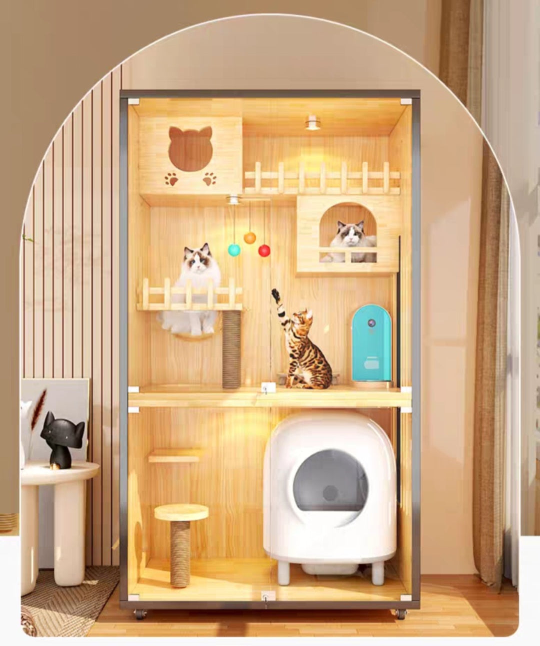GY-5986 solid wood panoramic luxury waterproof cat villa cat house cat