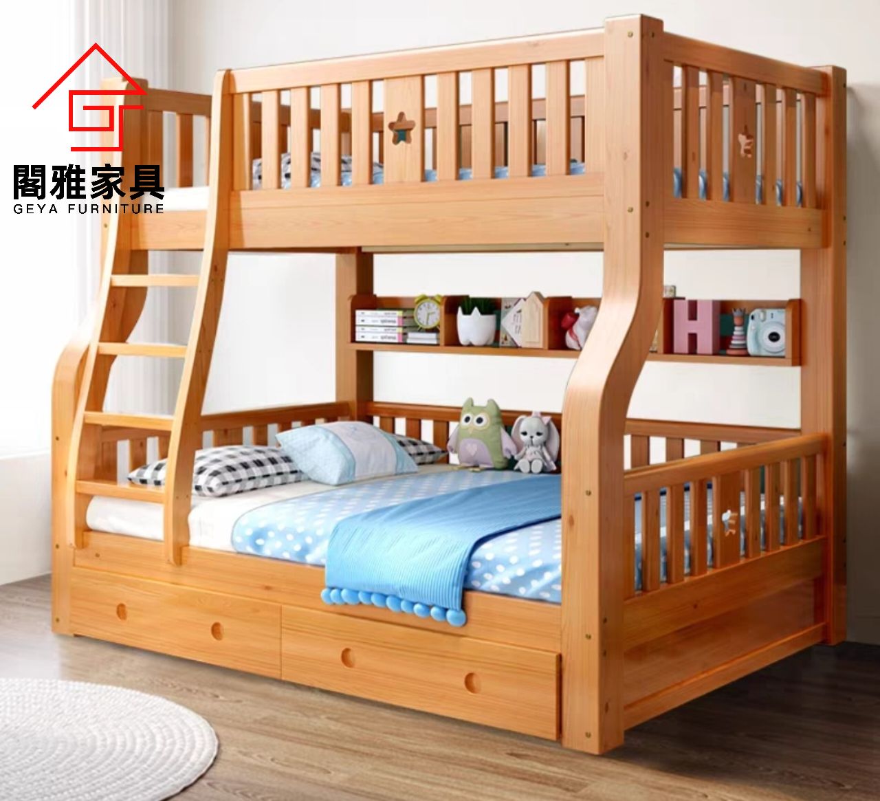 Wooden double store deck bed