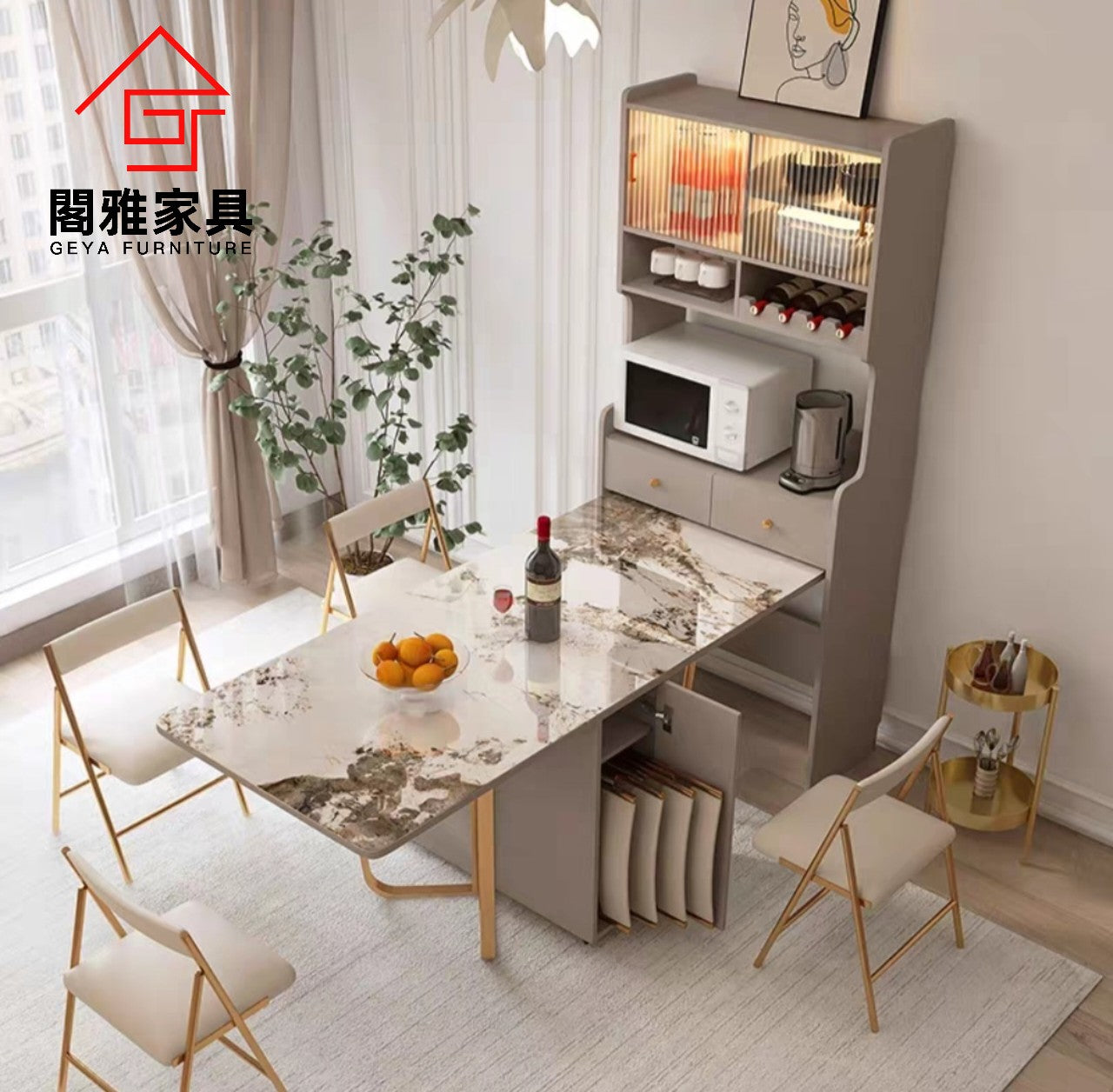 GY-5683 Glossy slate small apartment solid wood folding dining table a