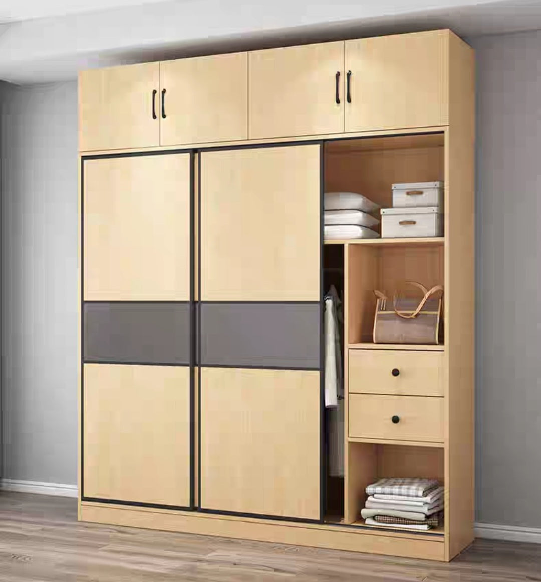 GY-8891 Nordic simple modern solid wood sliding door wardrobe