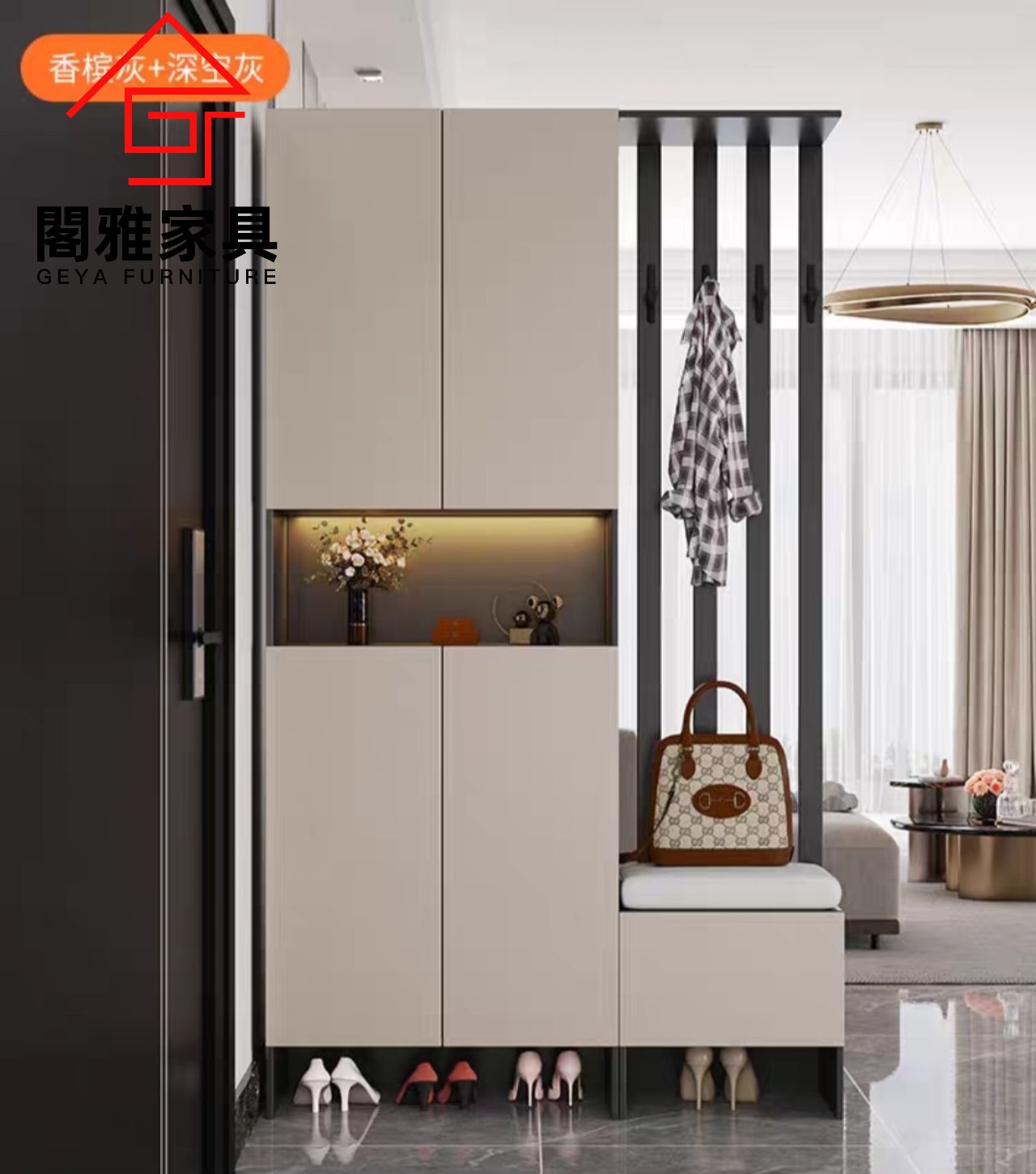 GY-8564 solid wood entrance cabinet living room partition cabinet light  luxury simple modern storage rack screen cabinet shoe cabinet